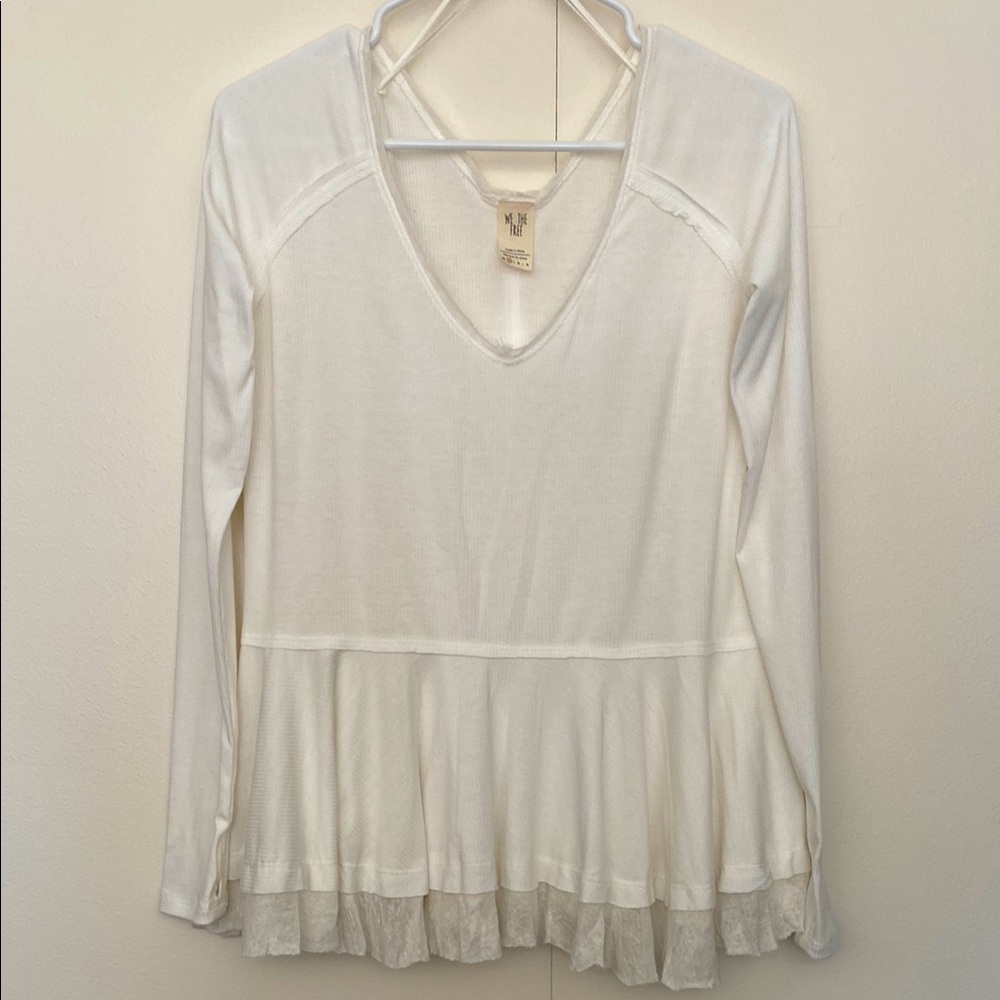 NEW Free People White Flowy Boho Soft Long Sleeve Tunic Top Womens XS